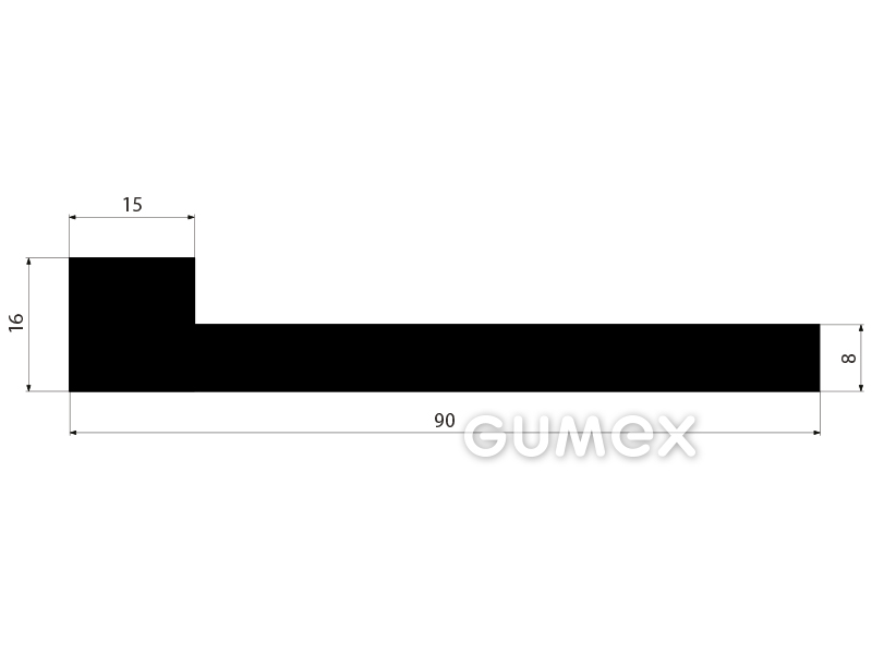 "L" Gummiprofil, 16x90/8mm, 60°ShA, NBR, -40°C/+70°C, schwarz, 